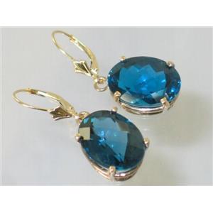 14k Gold Leverback Earrings, London Blue Topaz, E407