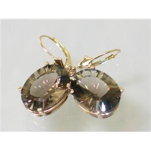 14k Gold Leverback Earrings, Smoky Quartz, E407
