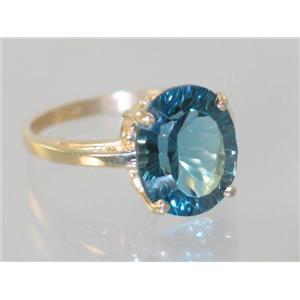 10K, 14K or 18K Gold Ladies Ring, Concave Cut London Blue Topaz, R055