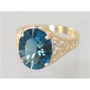 10K, 14K or 18K Gold Ladies Ring, Concave London Blue Topaz, R057
