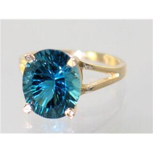 10K, 14K or 18K Gold Ladies Ring, Concave Cut London Blue Topaz, R132