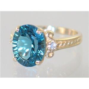 10K, 14K or 18K Gold Ladies Ring, Concave Cut London Blue Topaz, R136