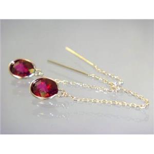 14k Gold Threader Earrings, Crimson Topaz, E005