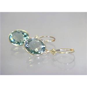 14k Gold Leverback Earrings, Green Amethyst, E201