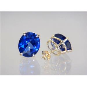 14k Gold Post Earrings, Created Blue Sapphire, E202