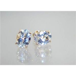 14k Gold Post Earrings, Silver Topaz, E002