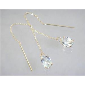 14k Gold Threader Earrings, Silver Topaz, E003