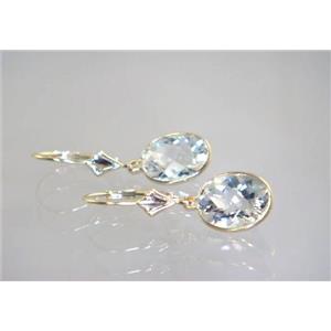 14k Gold Leverback Earrings, Silver Topaz, E101