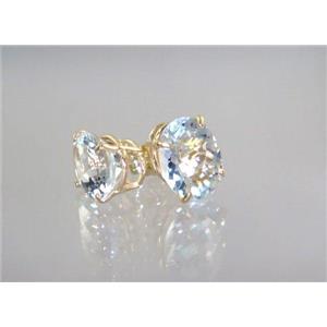 14k Gold Post Earrings, Silver Topaz, E102