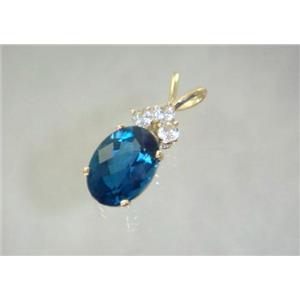 P043, London Blue Topaz 14k Gold Pendant