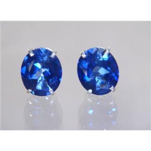 925 Sterling Silver Post Earrings, Created Blue Sapphire, SE202