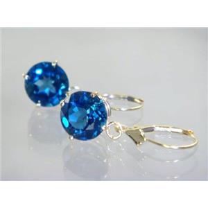 14k Gold Leverback Earrings, London Blue Topaz, E217