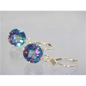 14k Gold Leverback Earrings, Mystic Fire Topaz, E217