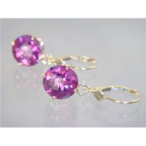 14k Gold Leverback Earrings, Pure Pink Topaz, E217