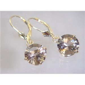 14k Gold Leverback Earrings, Smoky Quartz, E217
