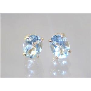 14k Gold Post Earrings, Aquamarine, E002