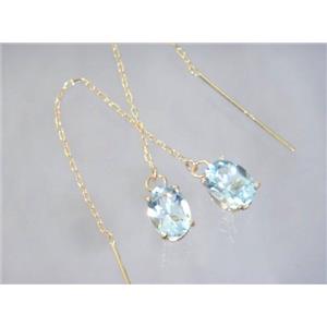 14k Gold Threader Earrings, Aquamarine, E003
