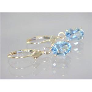 14k Gold Leverback Earrings, Aquamarine, E007