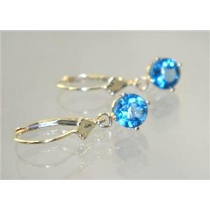 14k Gold Leverback Earrings, London Blue Topaz, E017