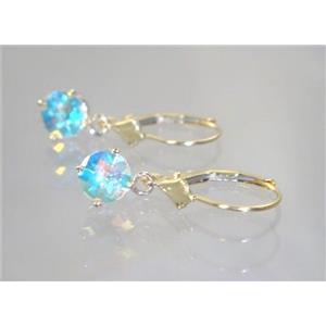 14k Gold Leverback Earrings, Mercury Mist Topaz, E017