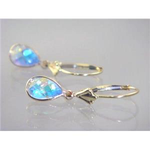 14k Gold Leverback Earrings, Mercury Mist Topaz, E021