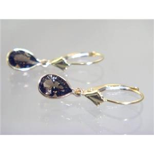 14k Gold Leverback Earrings, Smoky Quartz, E021