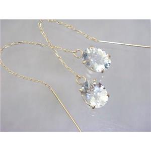 14k Gold Threader Earrings, Silver Topaz, E103