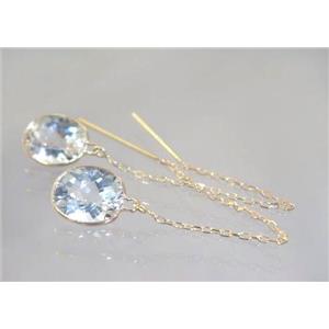 14k Gold Threader Earrings, Silver Topaz, E105