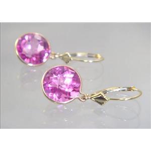 14k Gold Leverback Earrings, Pure Pink Topaz, E211
