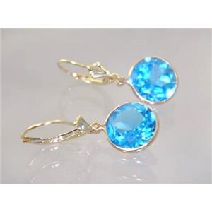 14k Gold Leverback Earrings, Swiss Blue Topaz, E211