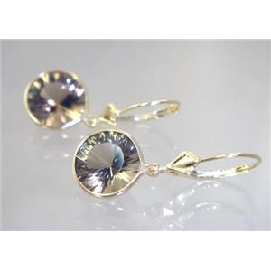 14k Gold Leverback Earrings, Smoky Quartz, E211