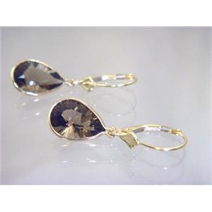 14k Gold Leverback Earrings, Smoky Quartz, E221