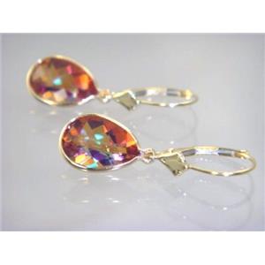 14k Gold Leverback Earrings, Twilight Fire Topaz, E221