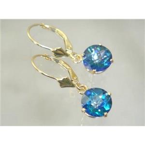 14k Gold Leverback Earrings, Neptunes Garden Topaz, E117