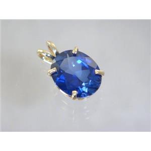 P040, Created Blue Sapphire 14k Gold Pendant