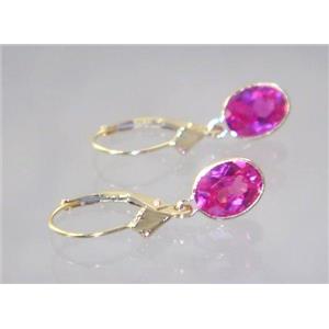 14k Gold Leverback Earrings, Created Pink Sapphire, E001