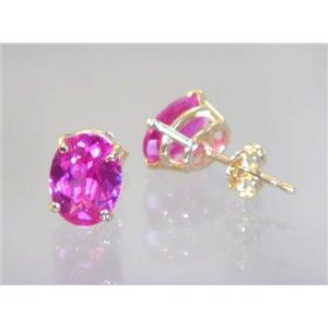 E002, Created Pink Sapphire 14K Gold Earrings, 3 cts