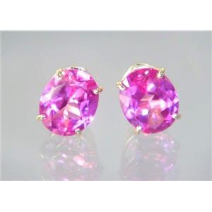 14k Gold Post Earrings, Created Pink Sapphire, E102