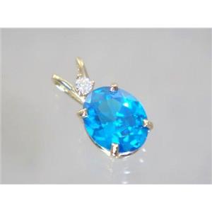 P020, Swiss Blue CZ, 14K Gold Pendant
