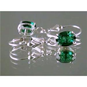 925 Sterling Silver Leverback Earrings, Russian Nanocrystal Emerald, SE007
