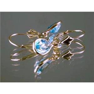 14k Gold Leverback Earrings, Swiss Blue Topaz, E021