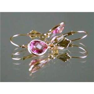 14k Gold Leverback Earrings, Pure Pink Topaz, E021