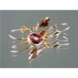 14k Gold Leverback Earrings, Mozambique Garnet, E021