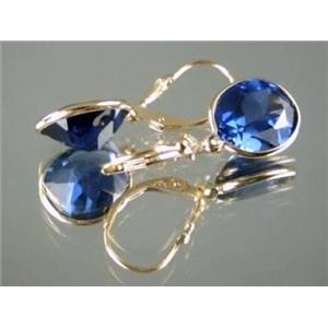 14k Gold Leverback Earrings, Created Blue Sapphire, E201