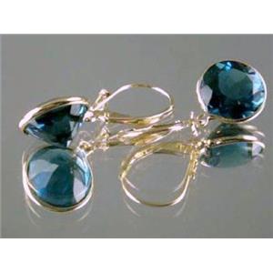 14k Gold Leverback Earrings, London Blue Topaz, E201