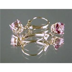 14k Gold Leverback Earrings, Pure Pink Topaz, E017