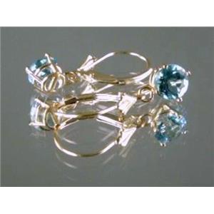 14k Gold Leverback Earrings, Swiss Blue Topaz, E017