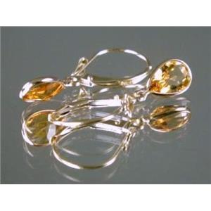 14k Gold Leverback Earrings, Citrine, E021