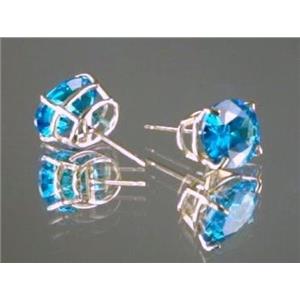 14k Gold Post Earrings, Swiss Blue CZ, E102