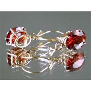 14k Gold Leverback Earrings, Garnet CZ, E107